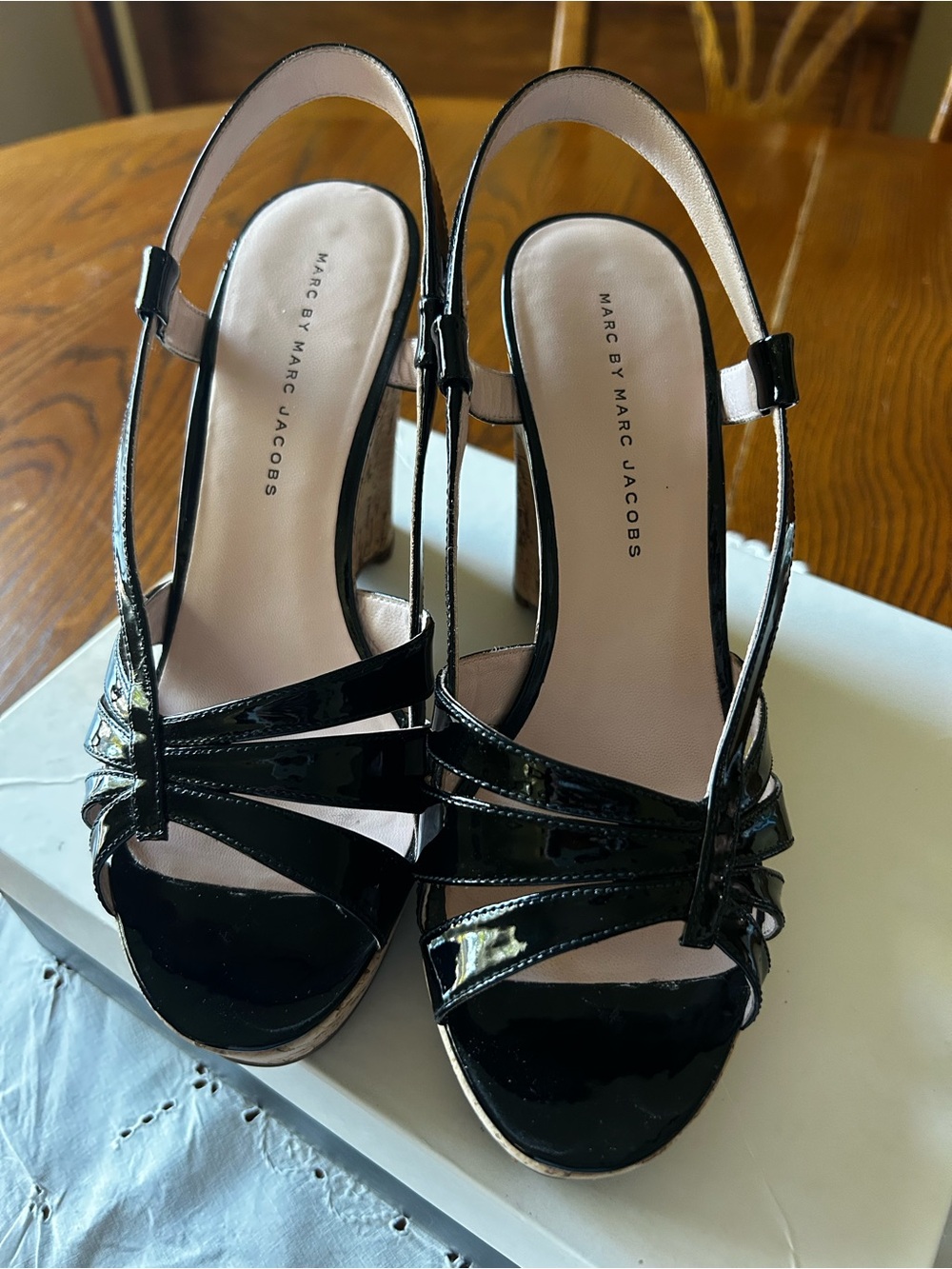 Marc by Marc Jacobs Black Patent Strappy Slingback Heels